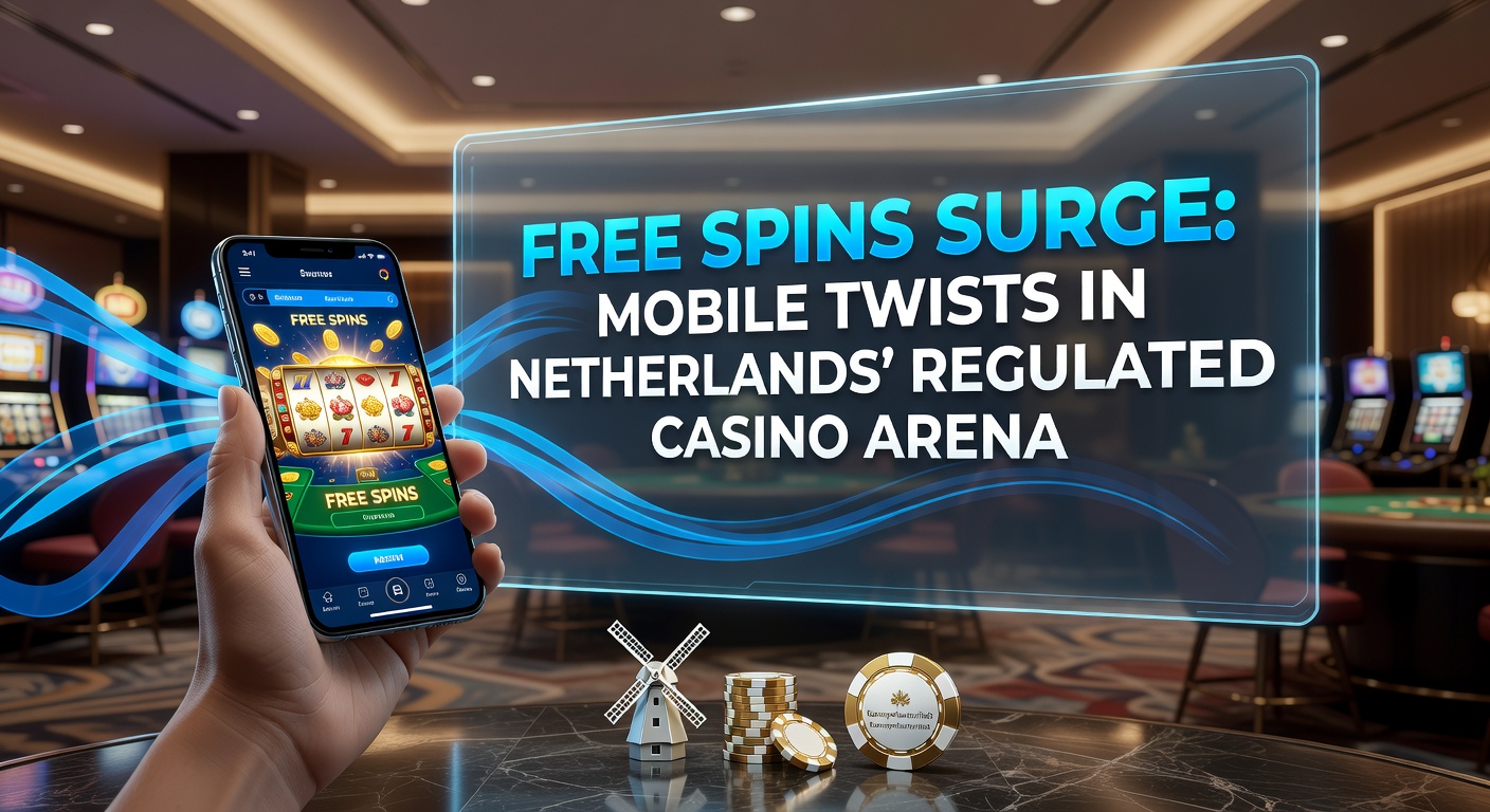 Smartphone met draaiende gokkast en free spins bonus in een Nederlands casino thema