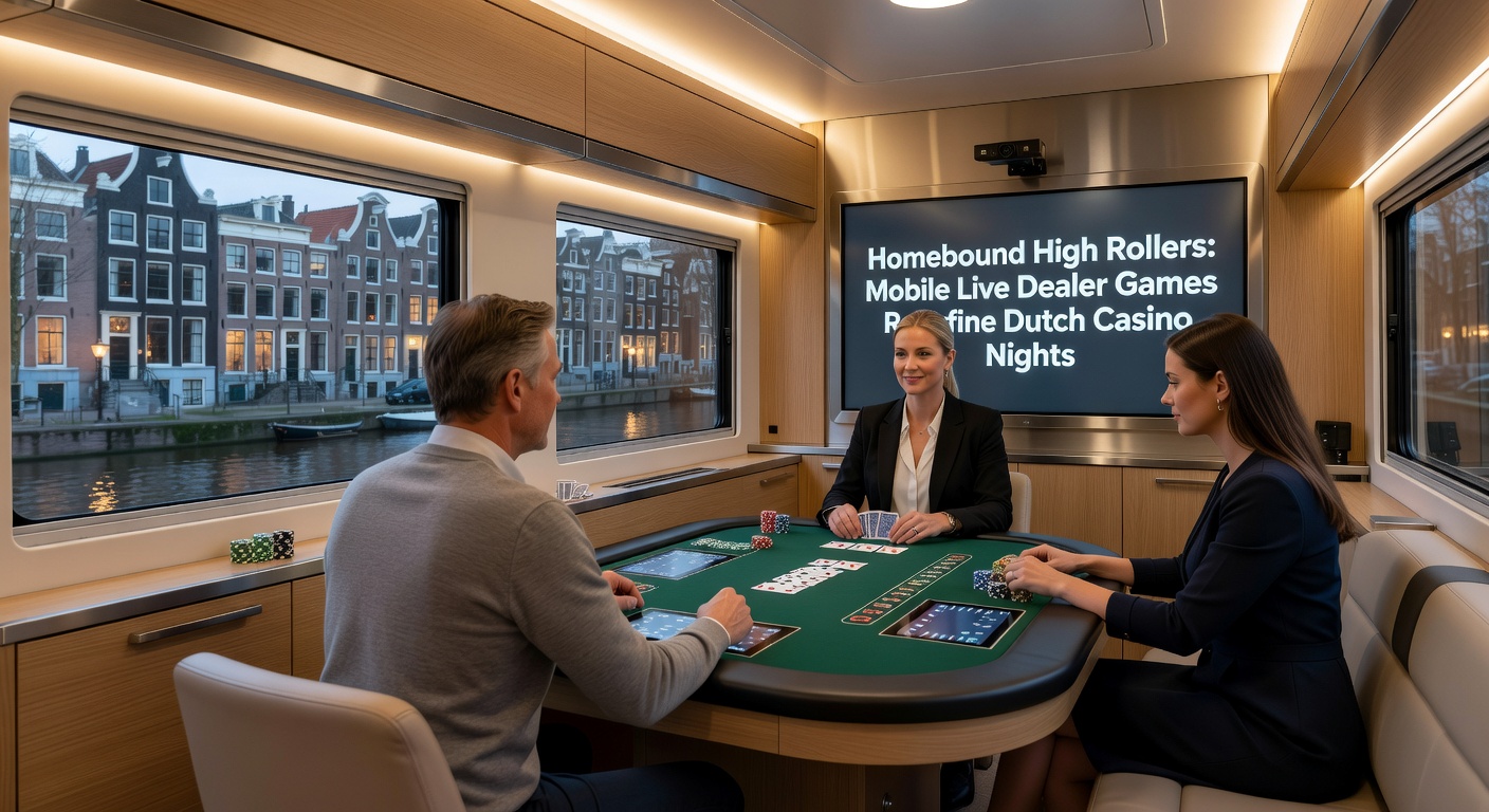 Een high roller speelt live blackjack op een mobiel apparaat vanuit een comfortabele huiskamer, met een dealer zichtbaar op het scherm