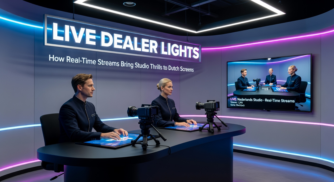 Dynamische studio-opstelling met meerdere camera's en spotlights gericht op een roulettewiel en dealer, streams die de spanning van een live casino naar Nederlandse mobiele apparaten brengen