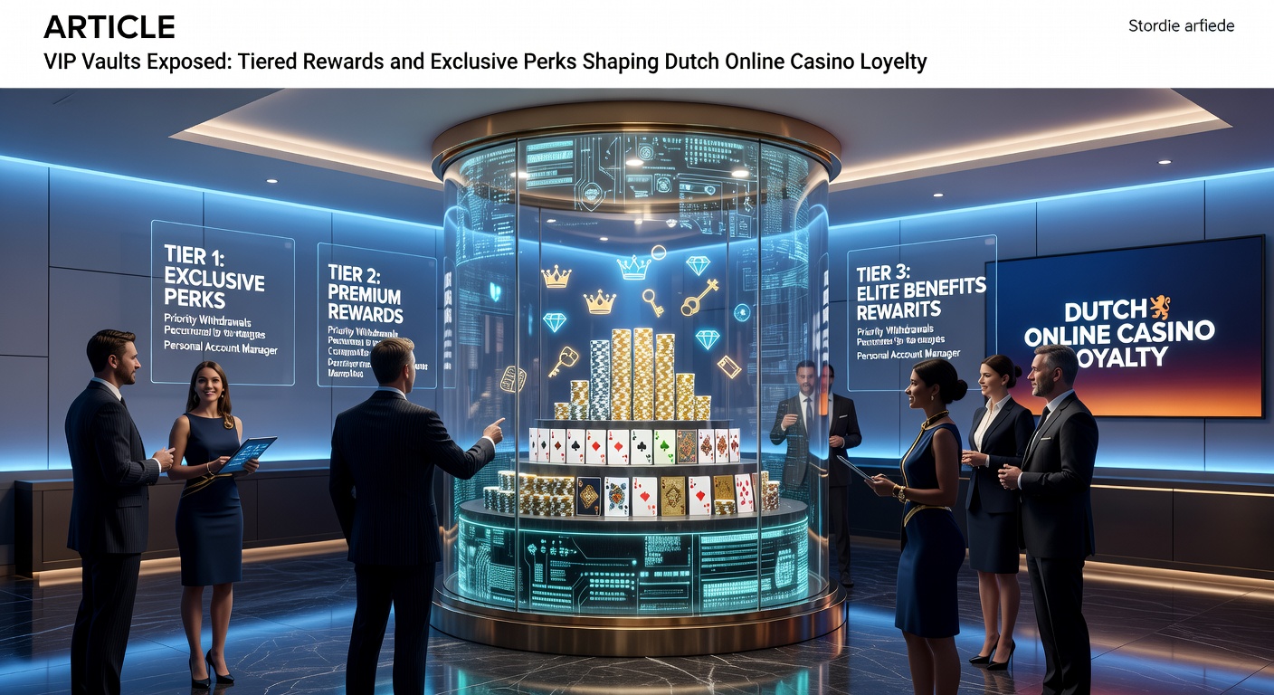 Grafische weergave van een VIP-kluis met gouden tiers en beloningen in een online casino-omgeving