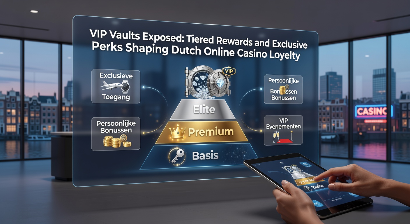 Voorbeeld van een tiered VIP-ladder met perks zoals cashback, free spins en persoonlijke hosts in een Nederlands casino-thema